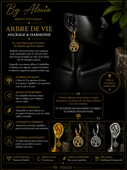 Crochets argentés « Arbre de Vie – Ancrage & Harmonie »
