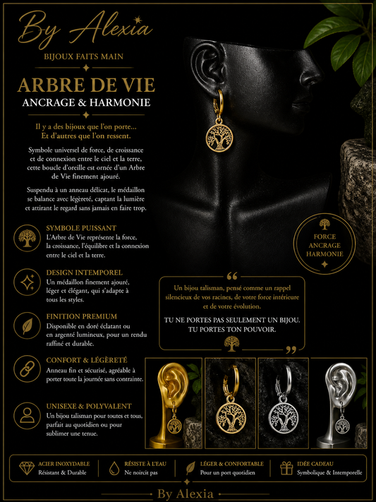 Crochets argentés « Arbre de Vie – Ancrage & Harmonie »